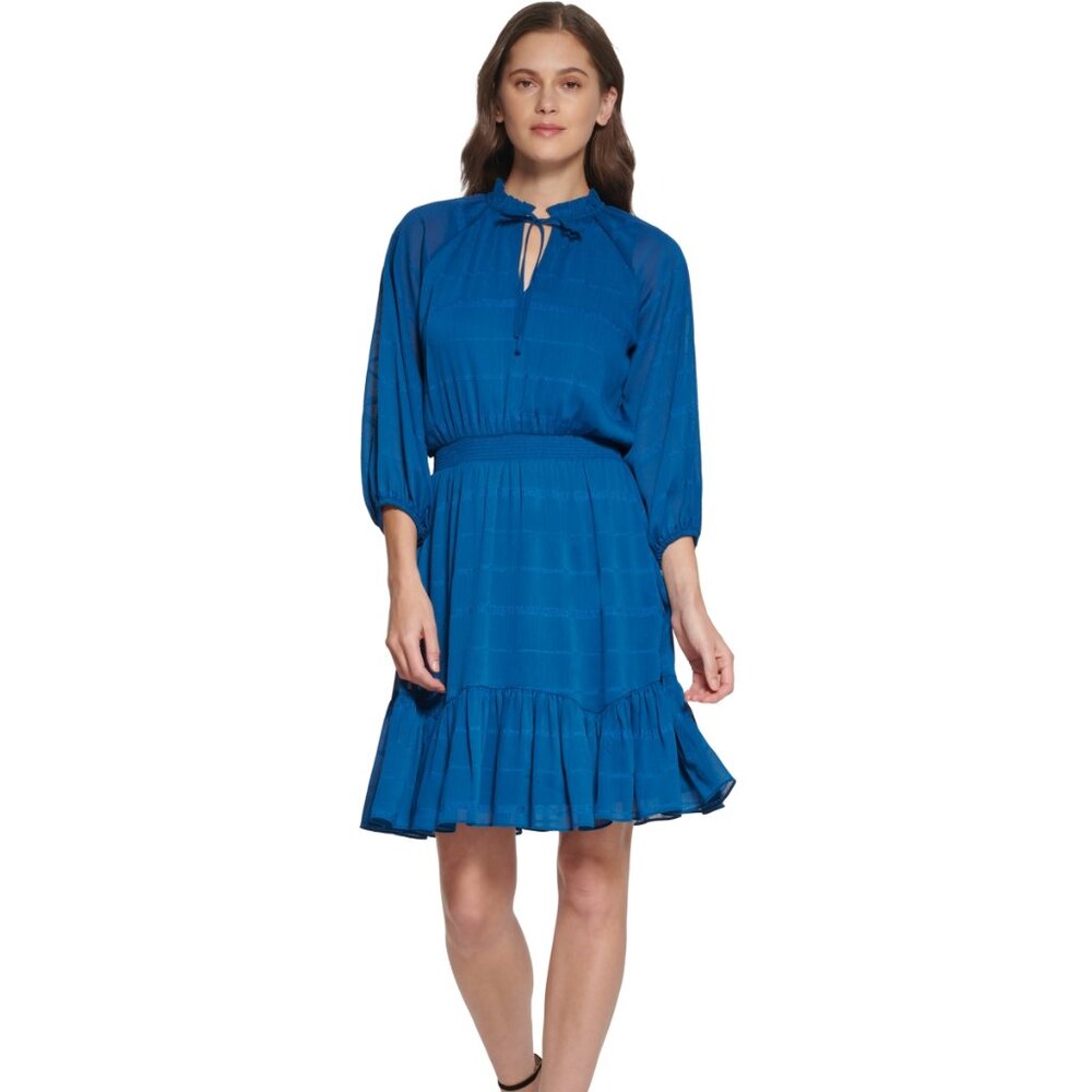 DKNY Women's Printed Smocked Fit & Flare Dress